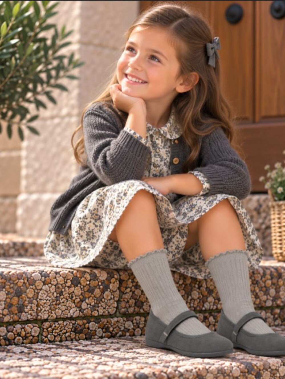 Land's End Suede Party & Play MaryJane Shoes In Slate Grey Girl's Size 1